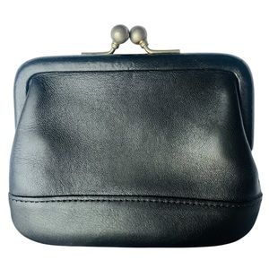 Vintage Coach Kisslock Change Purse 6903 Black Leather Wallet Coin Pouch